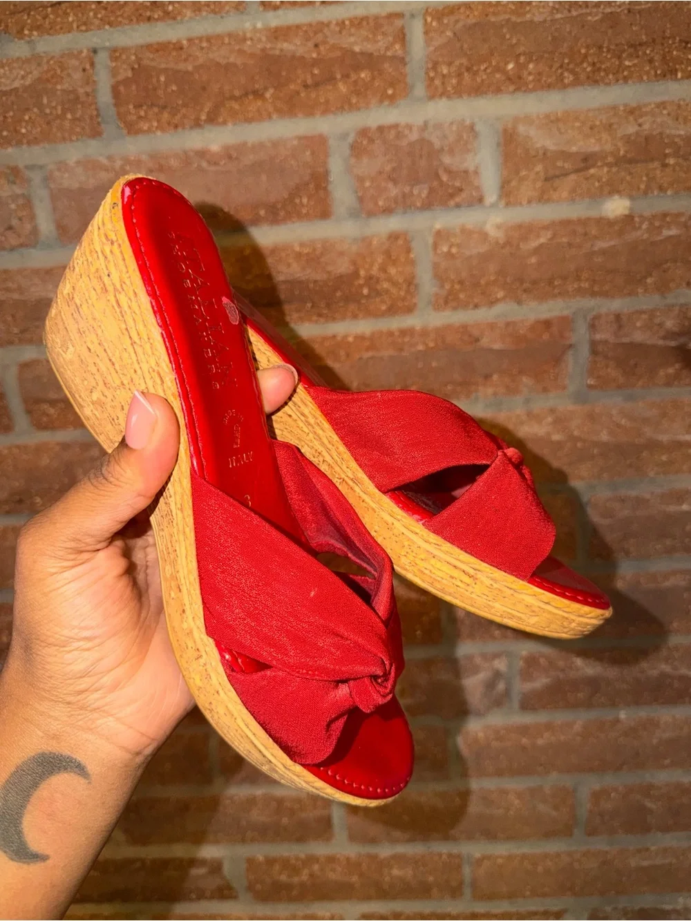 Red Knot-Wrap Wedge Sandals - Women's